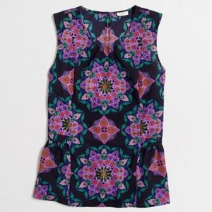 J Crew Sz 0 navy purple peplum flounce top